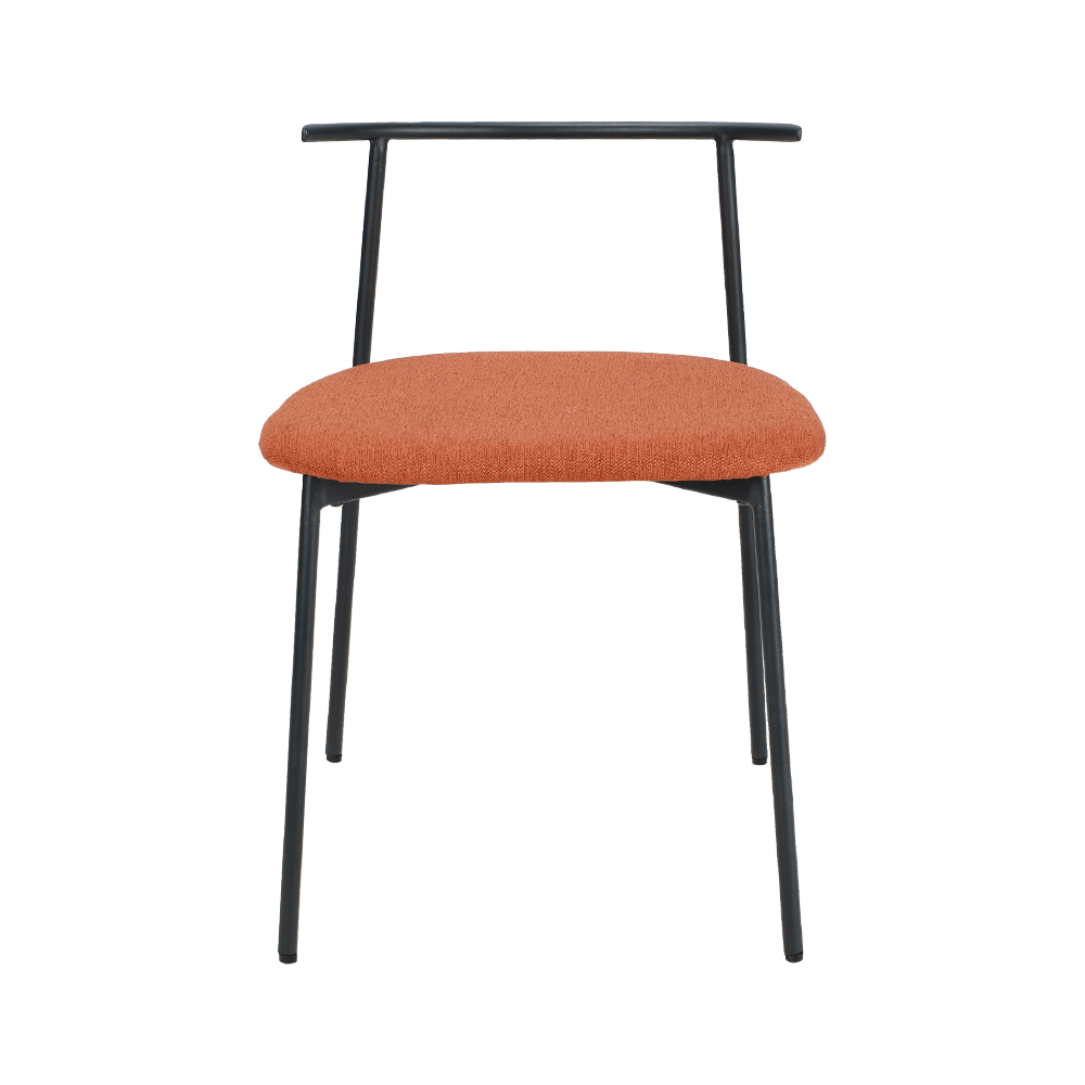 Orange curved back metal leg na upuan sa kainan