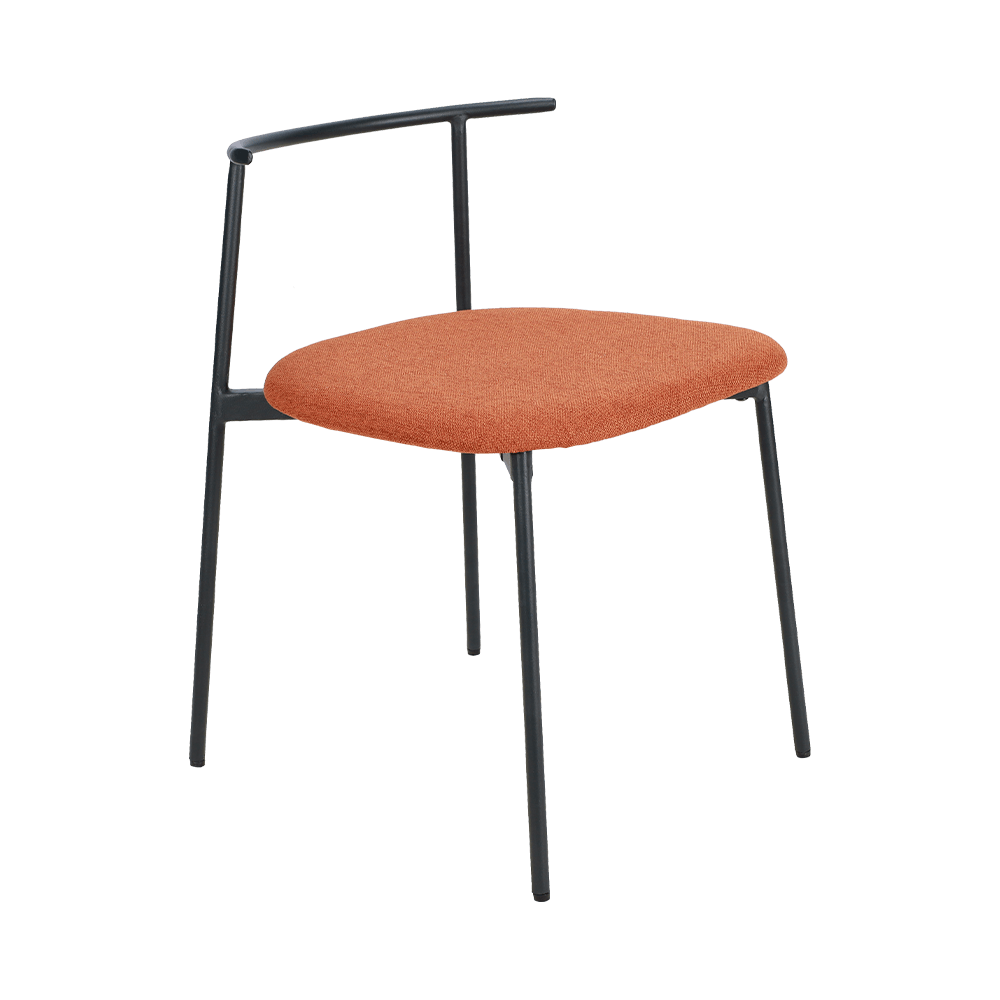Orange curved back metal leg na upuan sa kainan