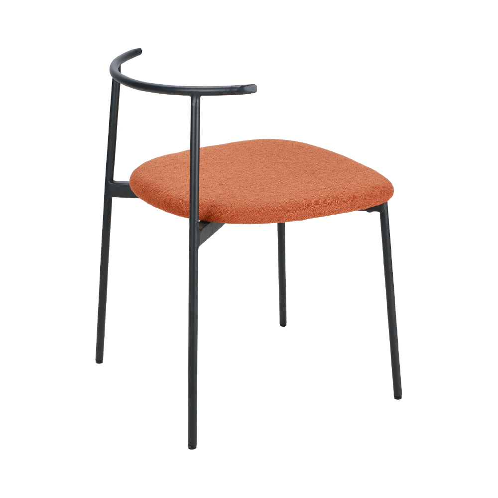 Orange curved back metal leg na upuan sa kainan